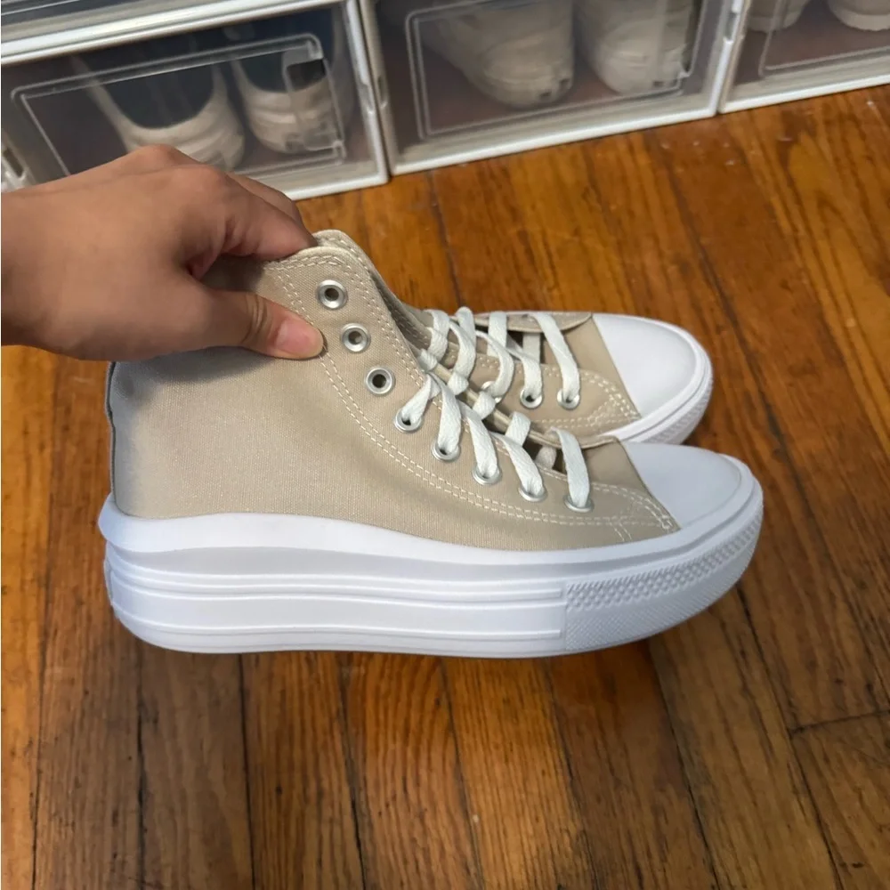 Converse Move Platform High Top Sneakers Beige and White